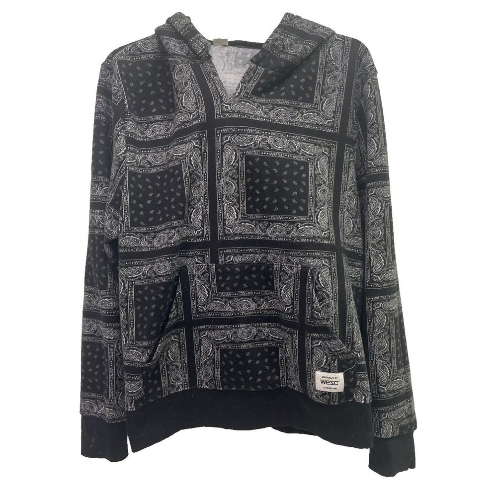 WeSC Bandana Paisley Hoodie Mens Black White Pullover Sweatshirt‎ Good Condition